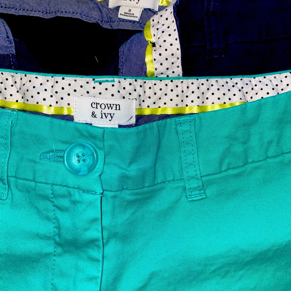Crown and Ivy shorts lot of 2 blue navy teal aqua green women’s 8